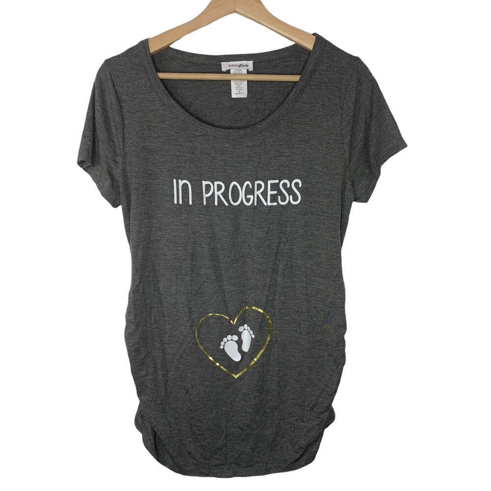 Maternity Top Short Sleeve Scoop Neck Dark Gray And Gold Medium Baby Motherhood